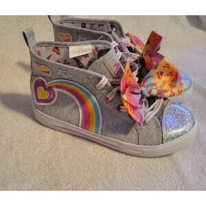Jojo Siwa Grey Rainbow Ribbon Shoes High Top Sneakers Shoes Youth Size 4